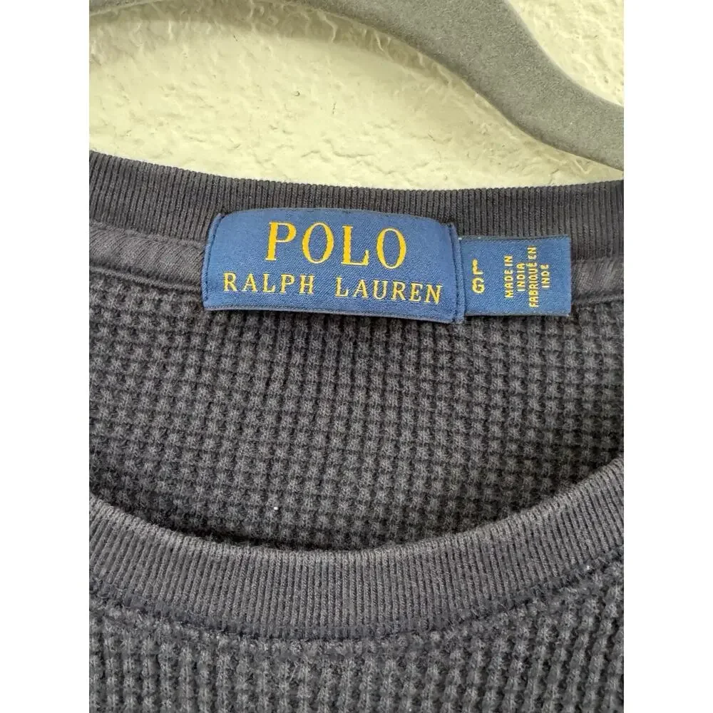 Polo Ralph Lauren Waffle Knit Thermal Shirt Mens Large Blue Long Sleeve. Winter